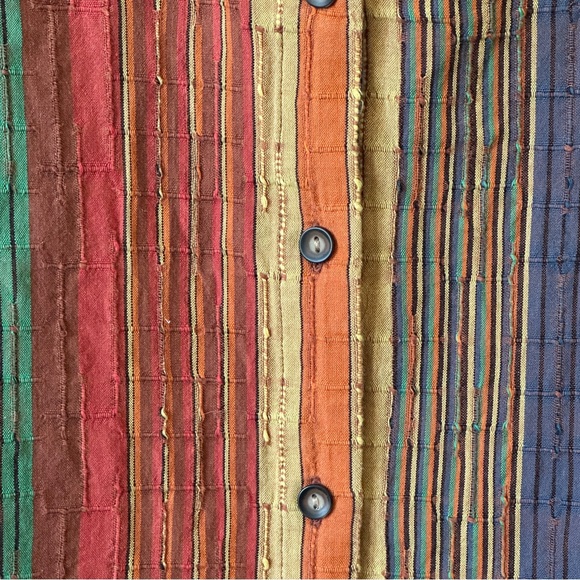 The Territory Ahead Stripe V-neck Button Front Blouse Long Sleeve Textured Woven - Picture 2 of 10